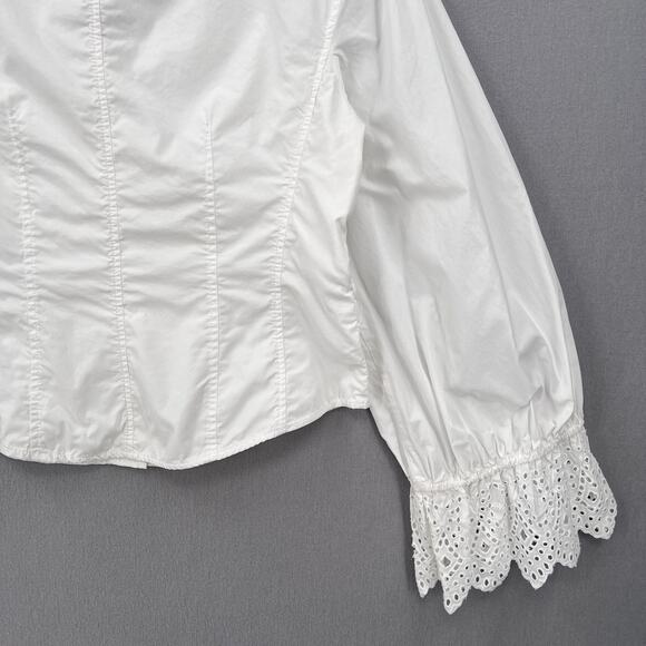REBECCA TAYLOR Long Sleeve Eyelet Pop Top Womens 8 Milk White Romantic Boho - Picture 9 of 16